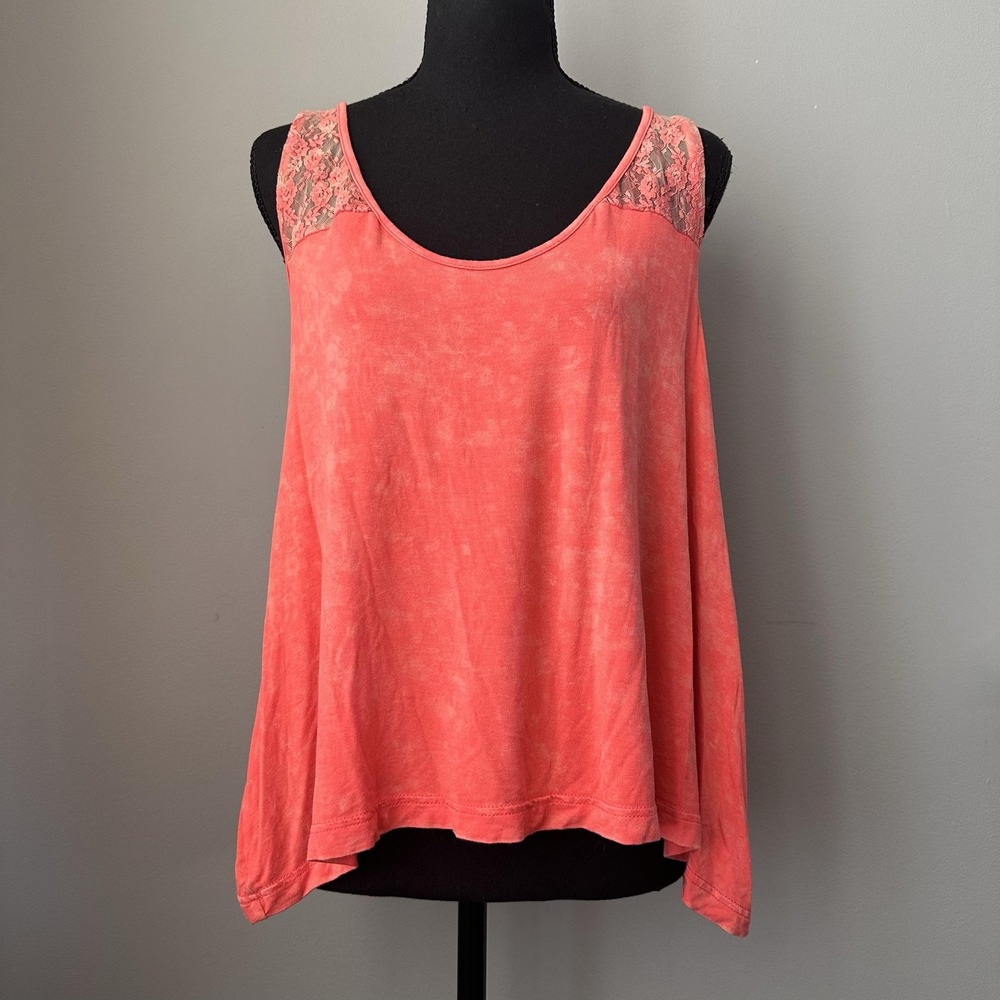 POL Tank Top Womens Small‎ Coral Lace Back Racerback Festival Swing Boho Fairy
